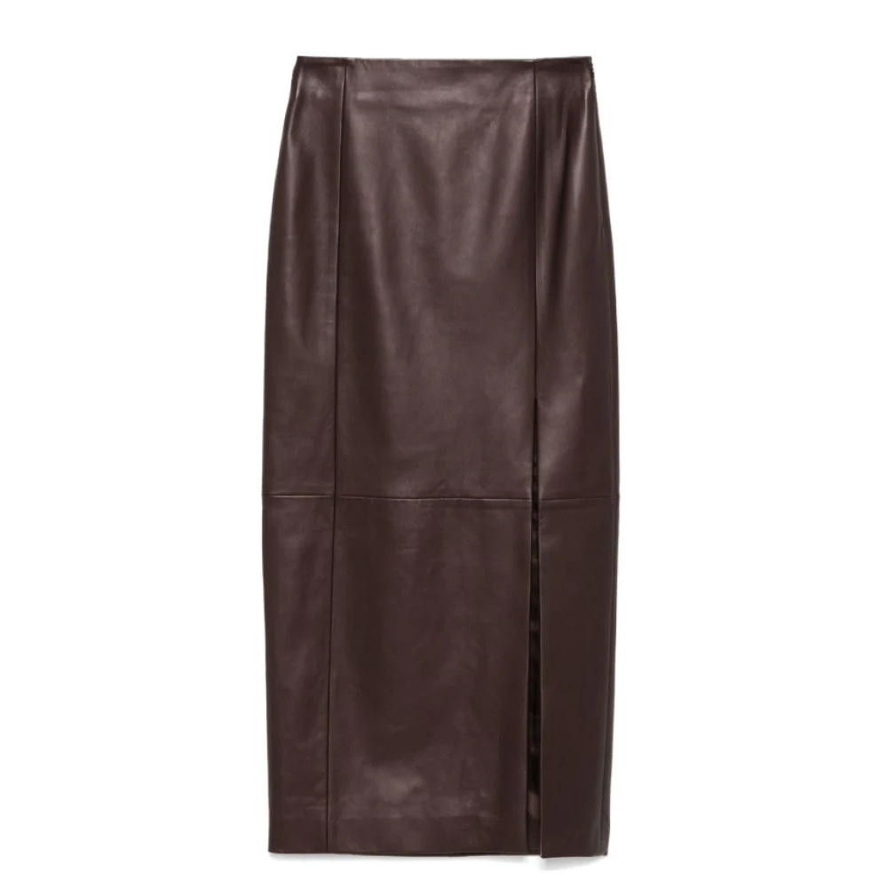 Kiton Bruine leren midi-rok Brown Dames