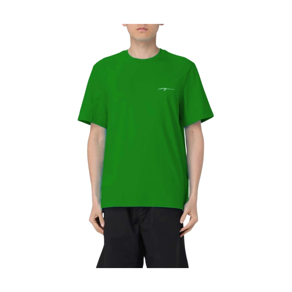 Msgm Men's Green Cotton T-Shirt For - T-Shirts - Xs - Tops