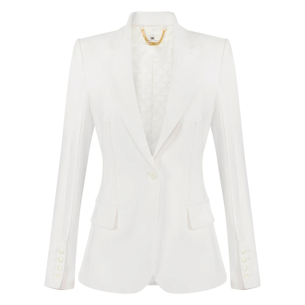 Elisabetta Franchi White Blazers, Female, L, Double Crêpe Stretch Jacket