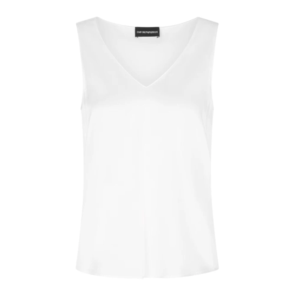 Emporio Armani Vit Silke V-Ringad Ärmlös Skjorta