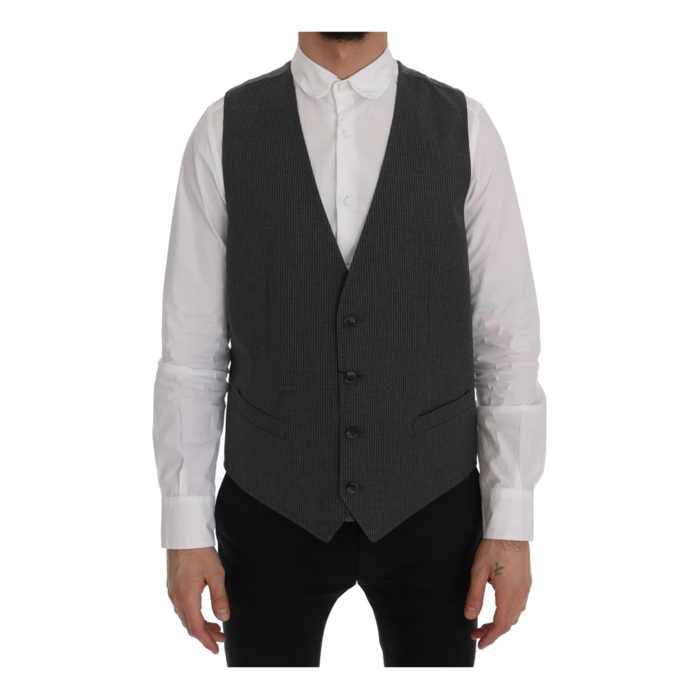 Dolce & Gabbana Grijze Katoen Rayon Vest Gilet Gray Heren