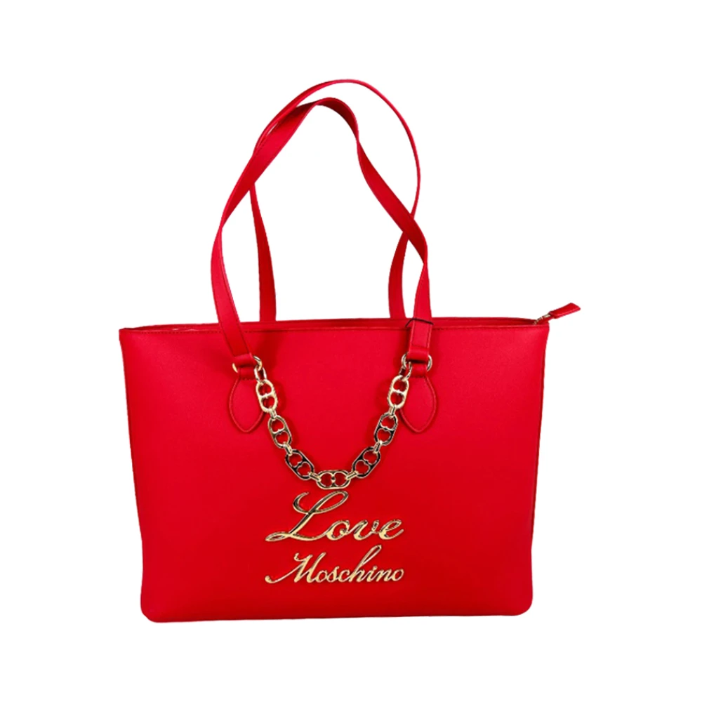 Moschino Rode leren schoudertas met gouden details Red Dames