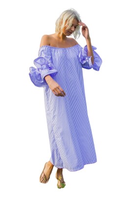 bla-stribet-off-shoulder-midi-kjole