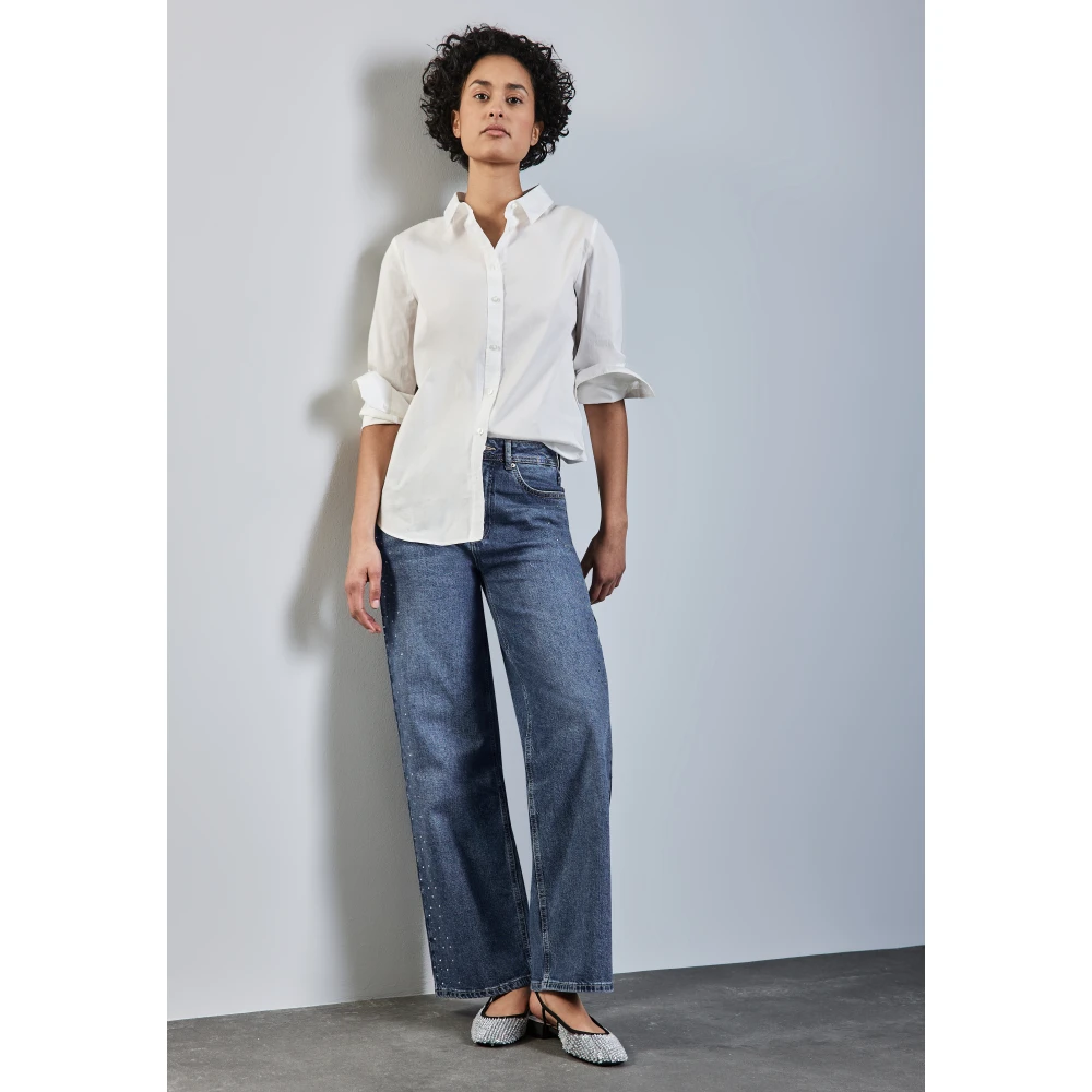 Street One Glitter Wide Leg Jeans Blue Dames