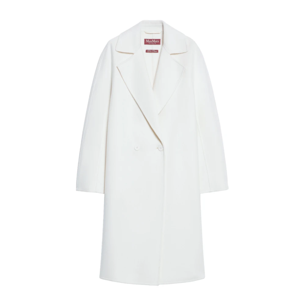 Max Mara Studio Witte Wol Kasjmier Midi Jas White Dames