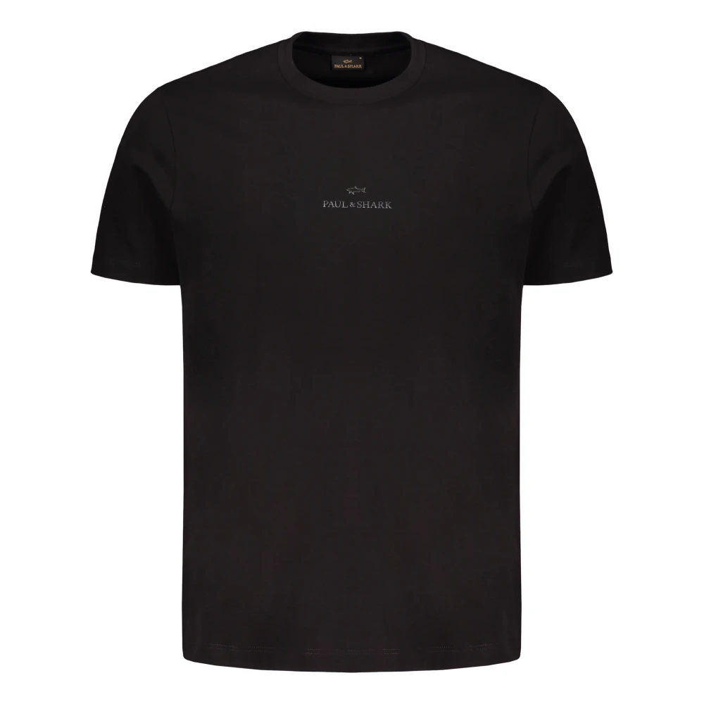 Paul & Shark Black T-Shirts, Male, S, Logo Detail Cotton T-Shirt