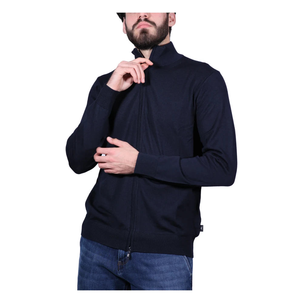 Armani Blauwe Cardigan Sweater Essentials Collectie Blue Heren