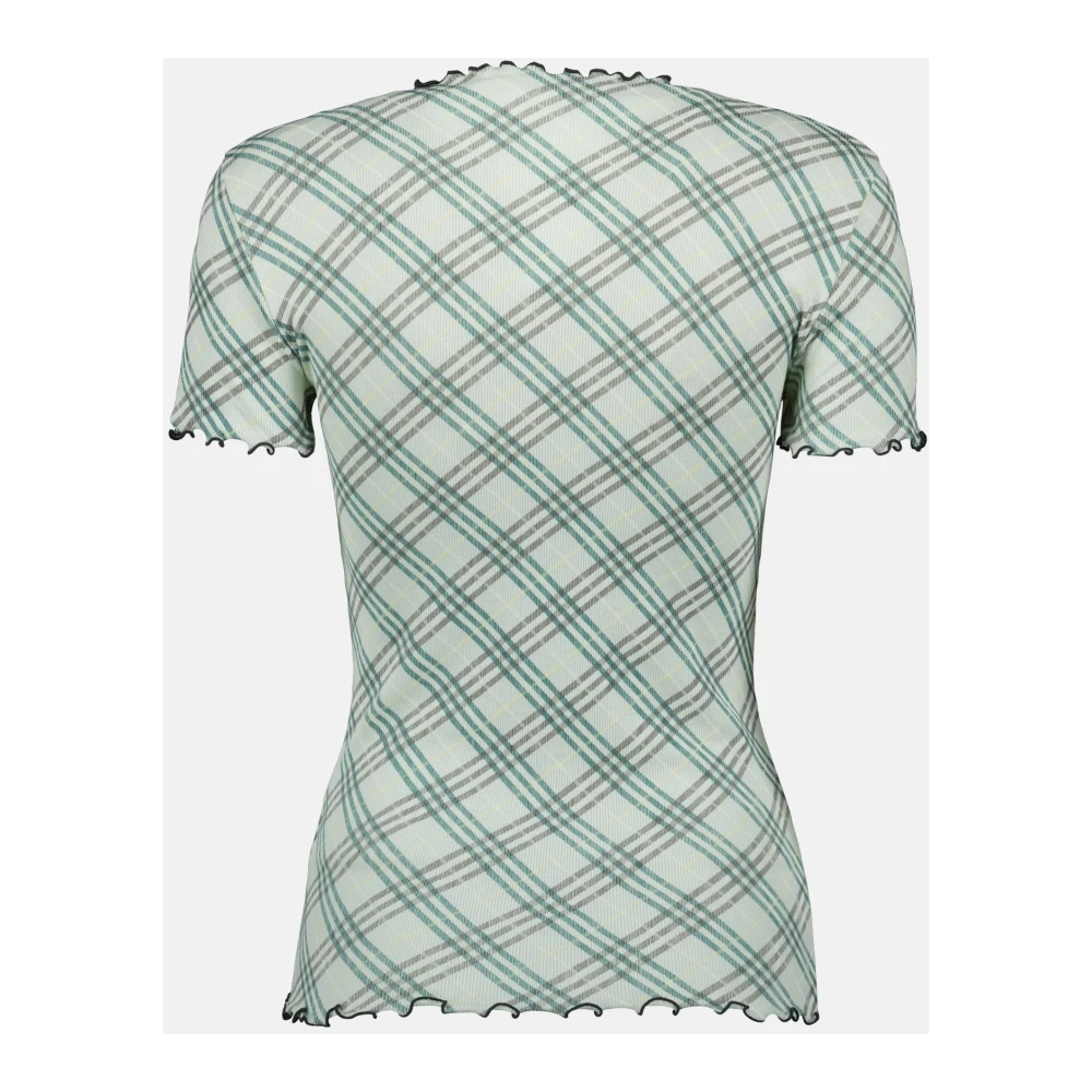Burberry Groen geruite stretch katoenen t-shirt Green Dames