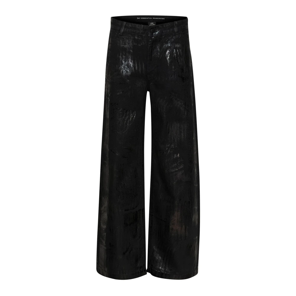 My Essential Wardrobe Wijde Pijp Zwarte Katoenen Broek Black Dames