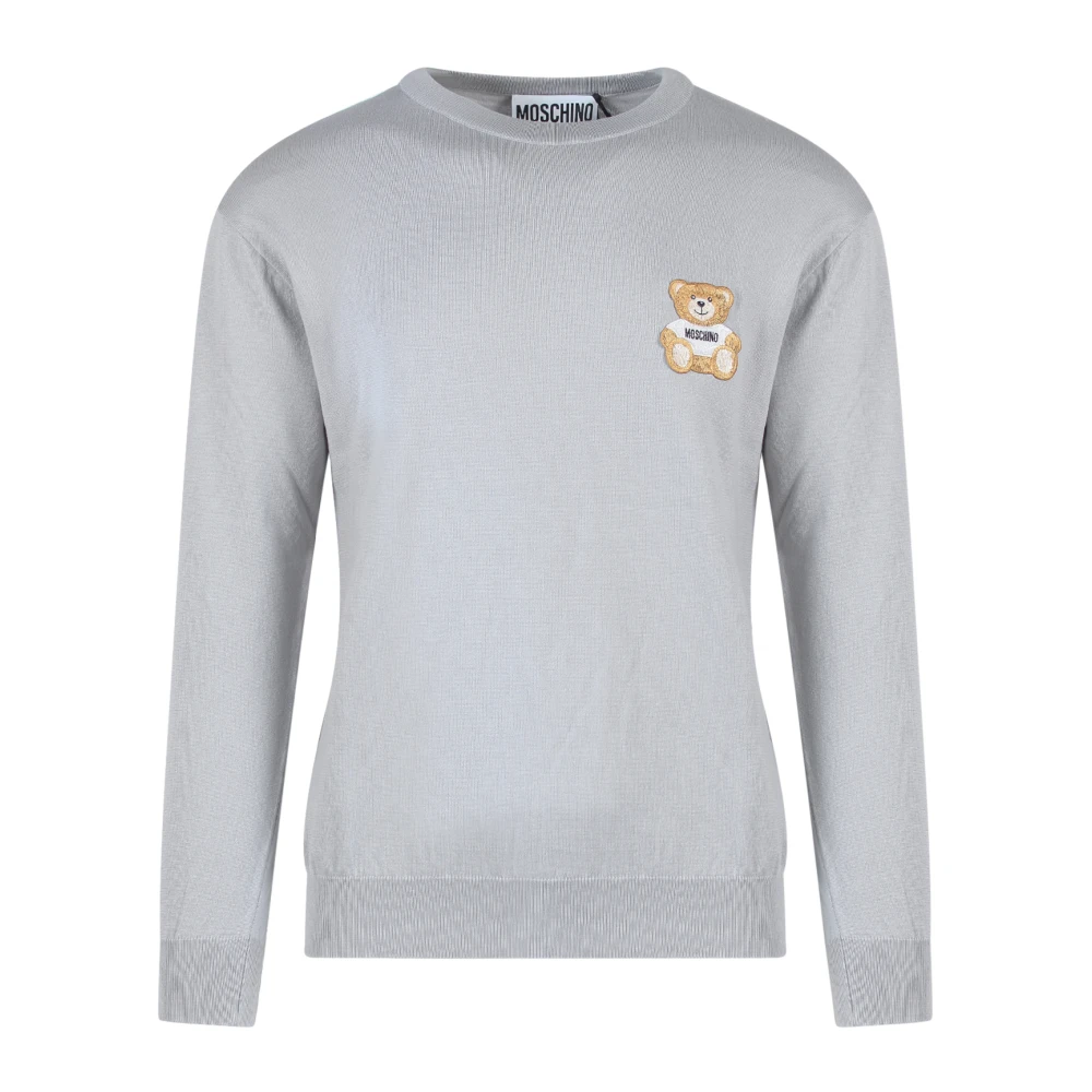 Moschino Stijlvolle Katoenen Sweatshirt met Geborduurd Logo en Teddybeer Gray Heren
