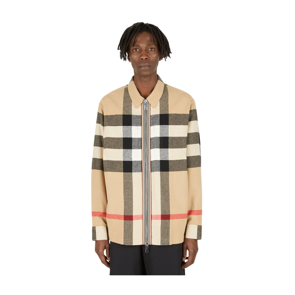 Burberry Geruite ritssluitingsovershirt Beige Heren