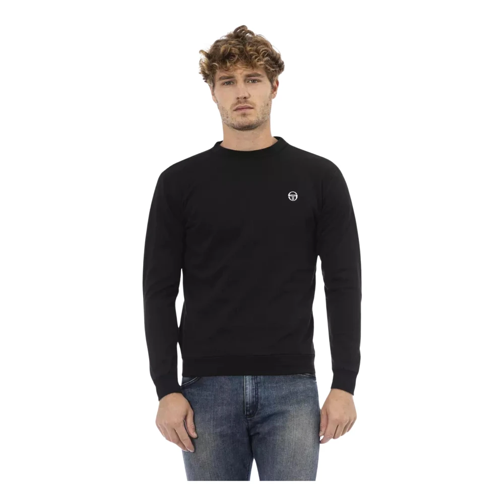 Sergio Tacchini Zwarte Katoenen Geborduurde Crewneck Sweater Black Heren