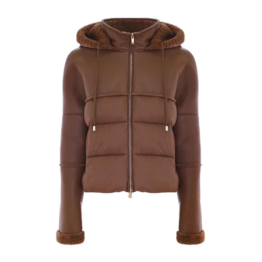 Kocca Bruin leren jas met bontvoering Brown Dames