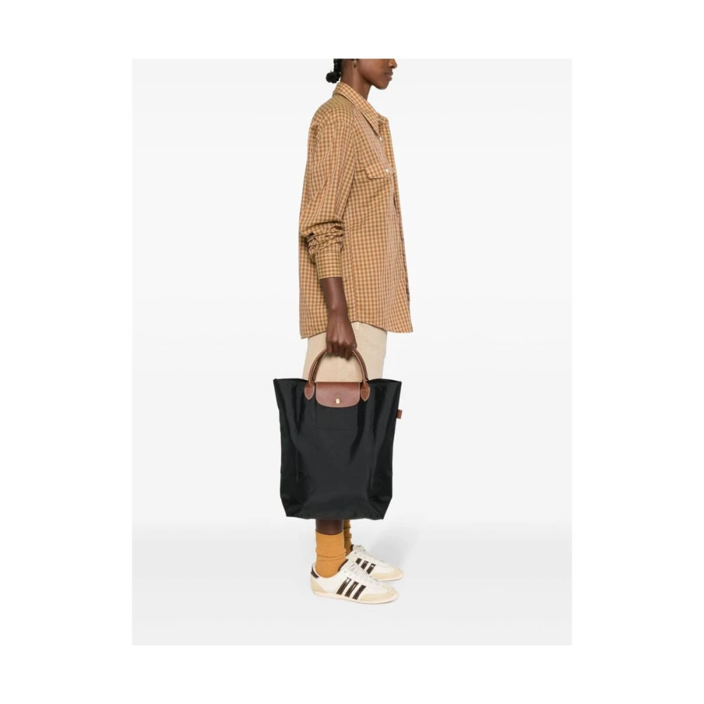 Longchamp Canvas Tote Tas met Klep Sluiting Black Dames