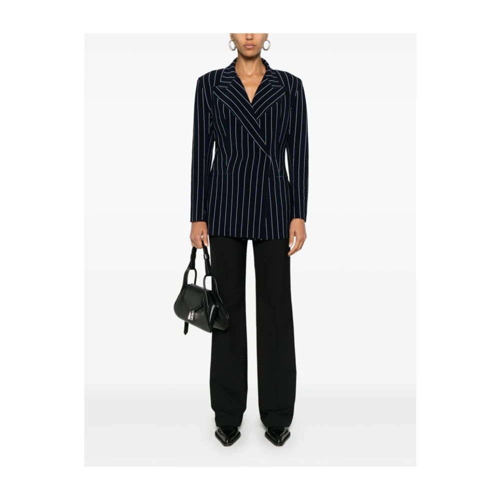 Norma Kamali Blauw Pinstripe Double-Breasted Jas Blue Dames