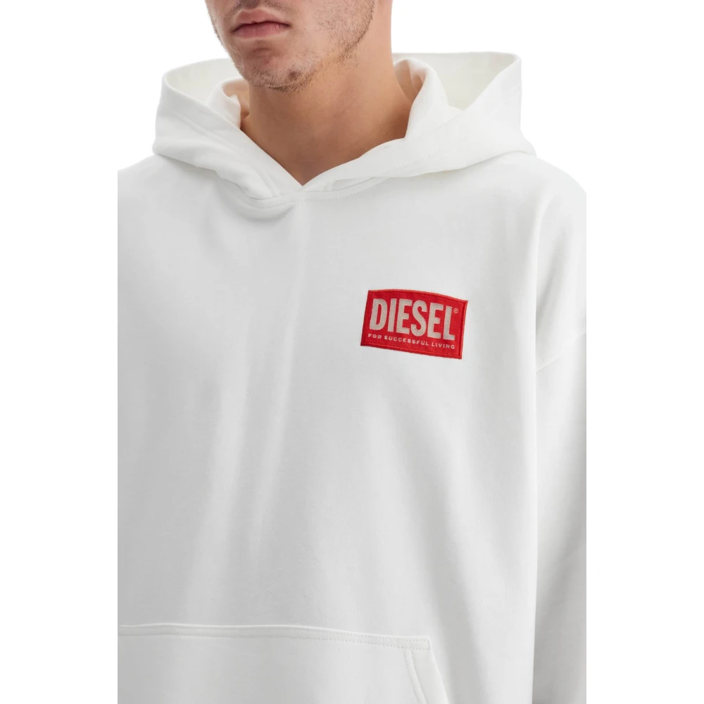 Diesel Geborsteld katoenen trui met logo White Heren