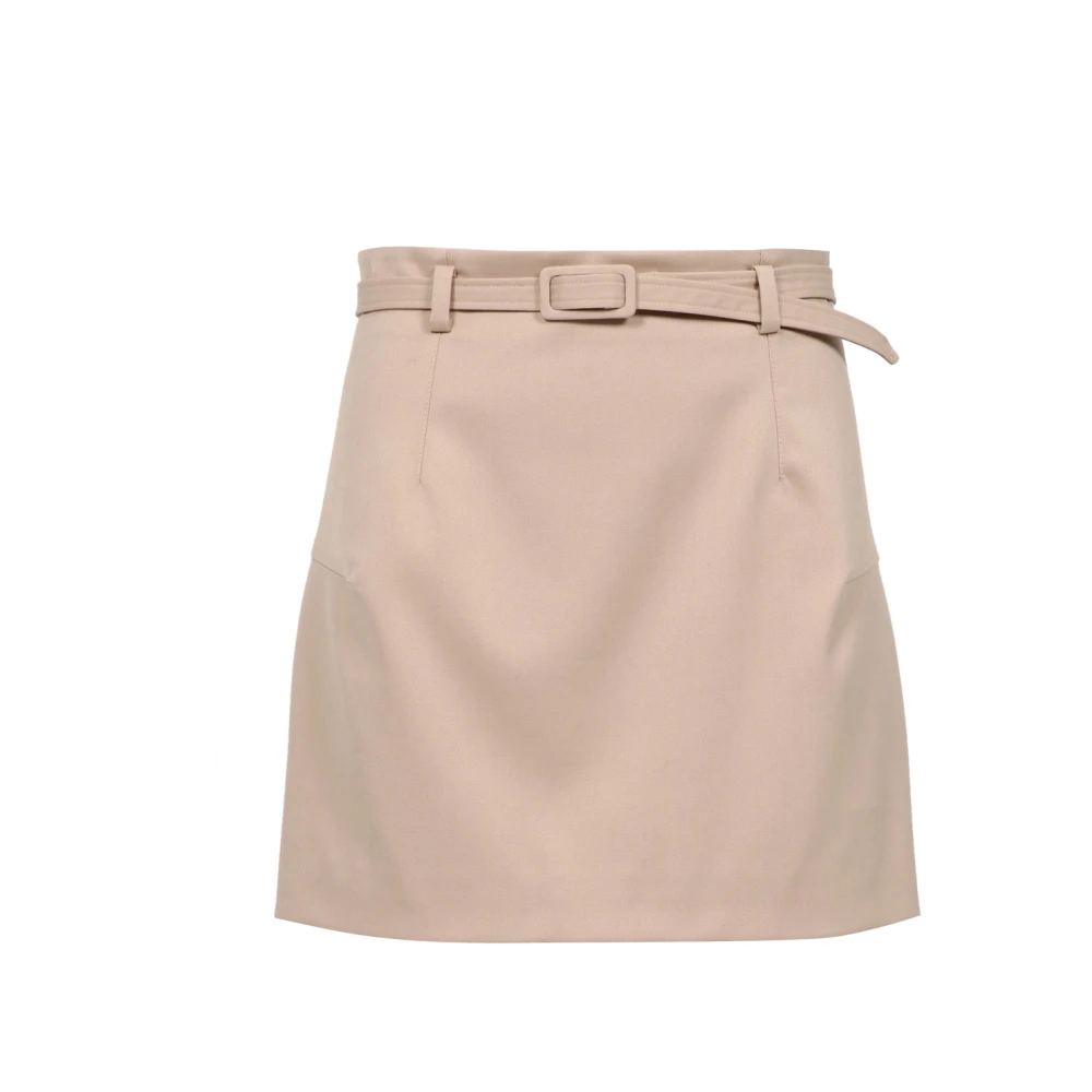 Erika Cavallini Wollen Gabardine Crop Rok met Riem Brown Dames