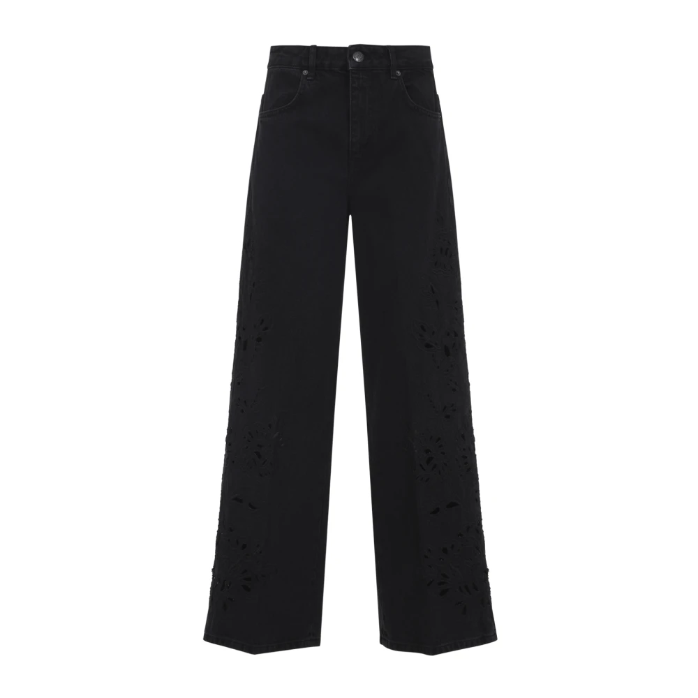 Farm Rio Women's Black Wide Jeans, W27, Richelieu Denim Trousers