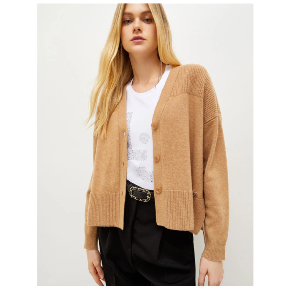 Liu Jo Gebreid Katoen Wol Cardigan Beige Dames