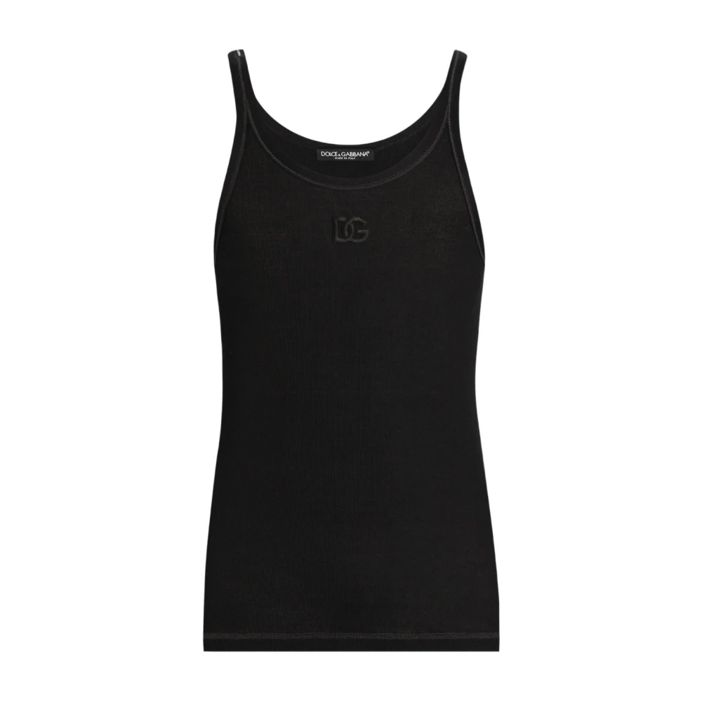 Dolce & Gabbana Men's Black Sleeveless Tops, M, Ribbed Tank Top Aw25