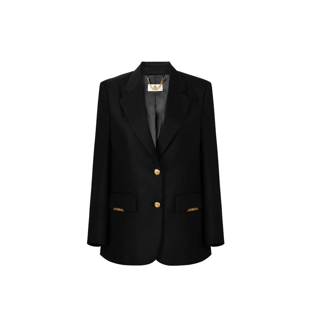 Elisabetta Franchi Black Blazers, Female, L, Cool Wool Jacket With Jewel Plaques