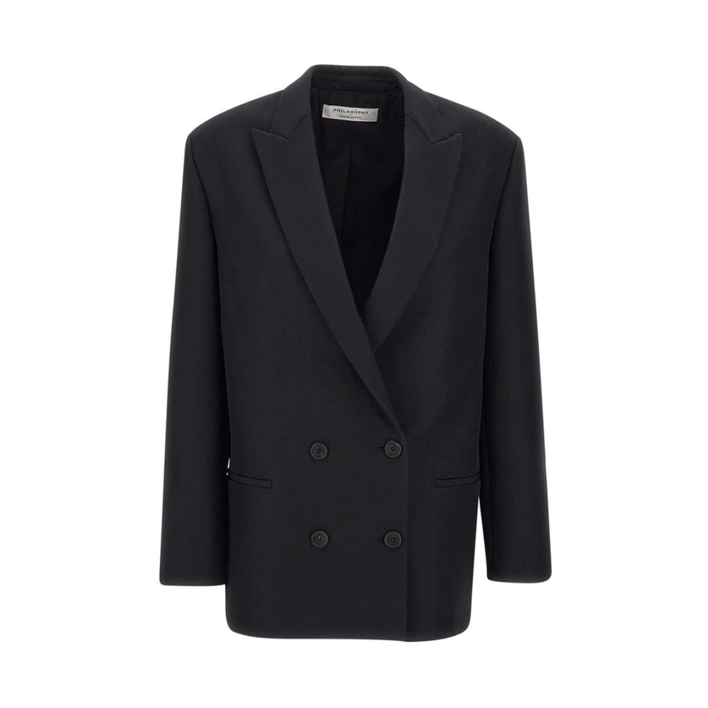 Philosophy di Lorenzo Serafini Svart Oversize Blazer med Peak Revers Black, Dam