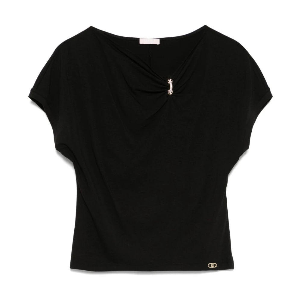 Liu Jo Zwart Logo Plaque T-shirts en Polos Black Dames