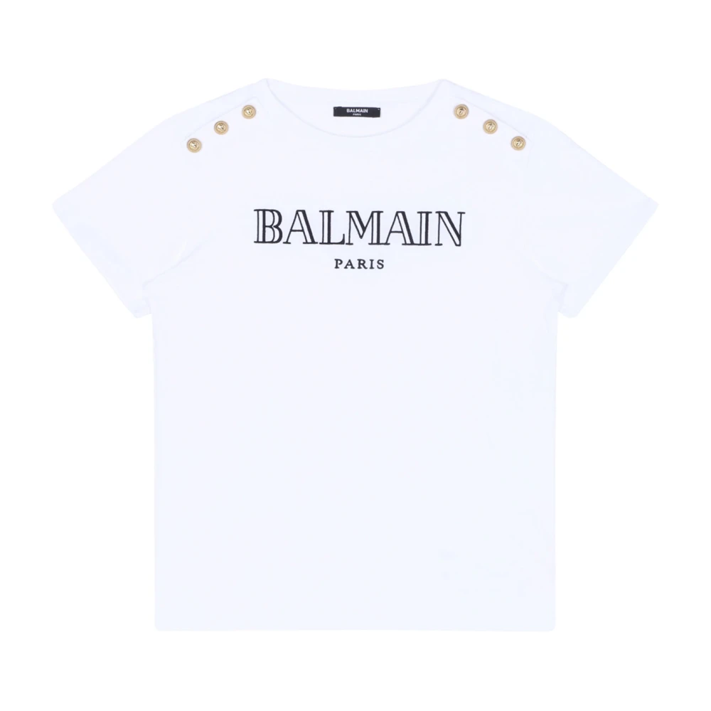 Balmain Women's White Logo Embroidered T-Shirt