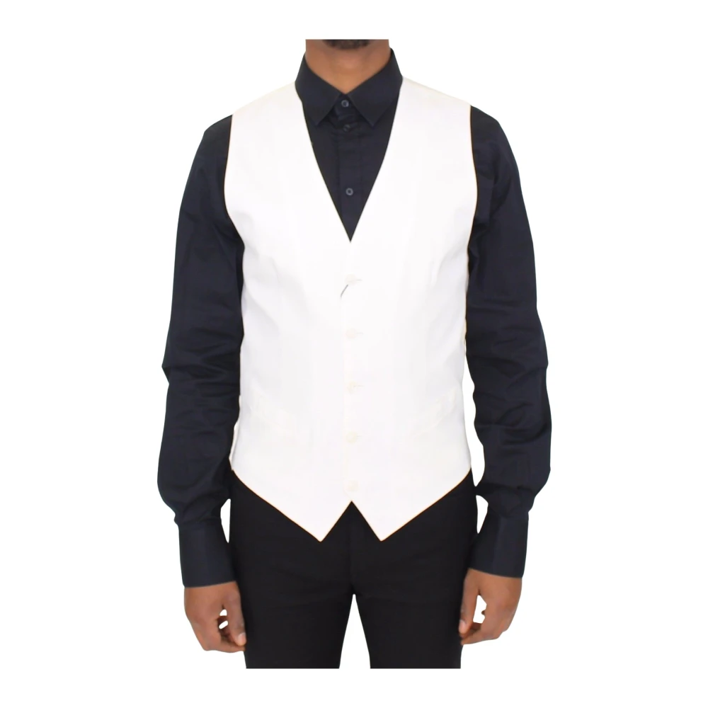 Dolce & Gabbana Luxe Katoen Zijde Blend Jurk Vest Blazer White Heren