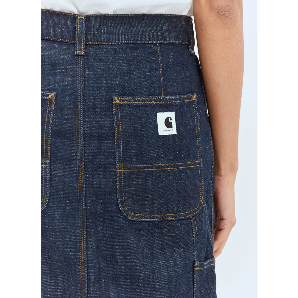 Carhartt WIP Denim Midi Rok met Contraststiksels Blue Dames