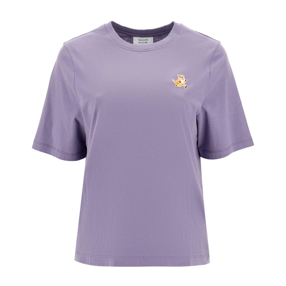 Maison Kitsuné Geborduurd Speedy Fox Crew Neck T-shirt Purple Dames