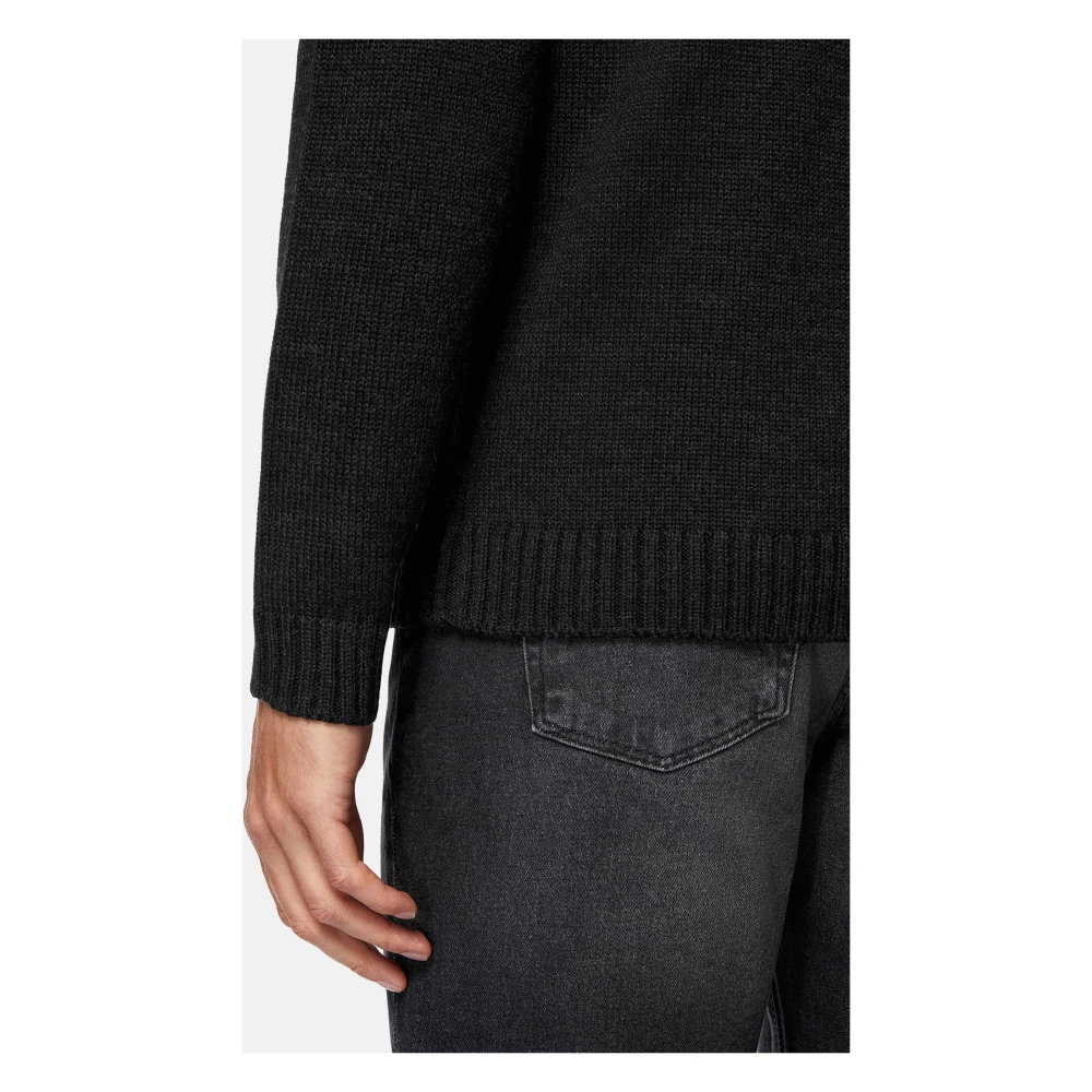 Boggi Milano Mock Polo Neck Jumper Black Heren