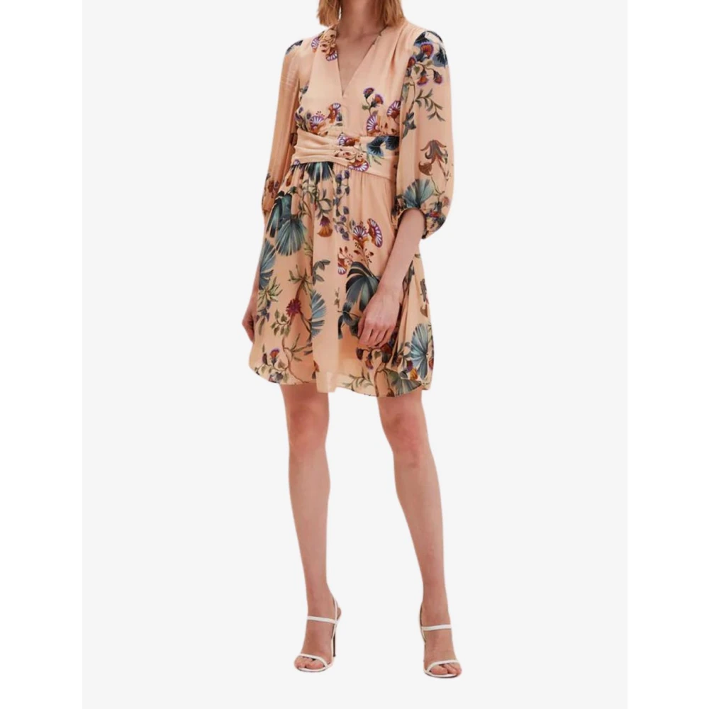 Nenette Botanische Print Ballonmouw Jurk Multicolor Dames