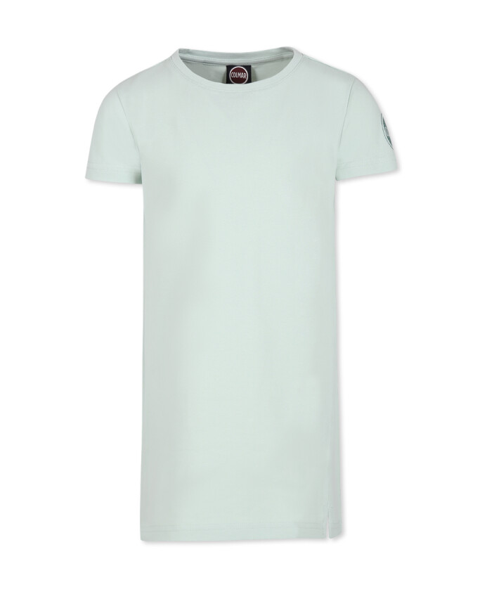 robe-courte-en-pique-de-coton-vert-a-manches-courtes