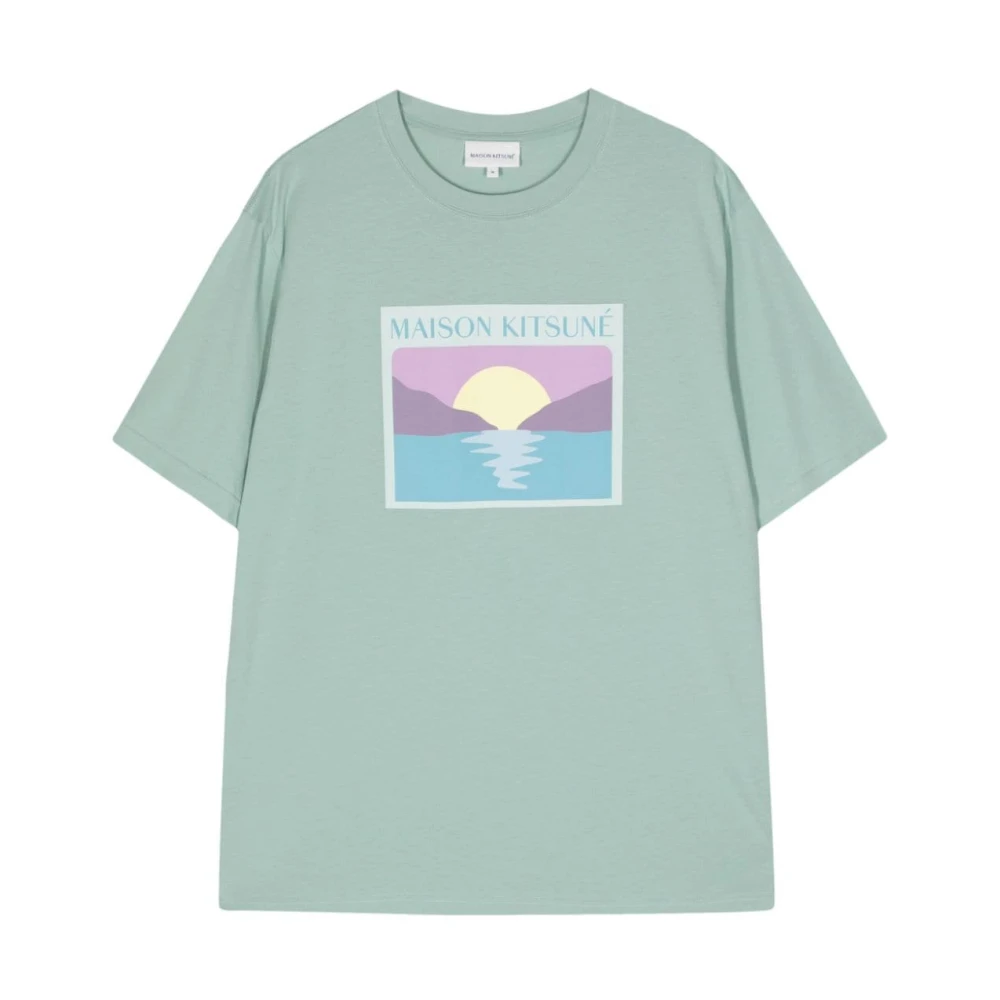 Maison Kitsuné Sunset Postcard T-shirt Green Heren