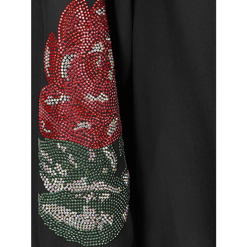 5Progress Zwarte shirt met paillettenzak en rozen Black Dames