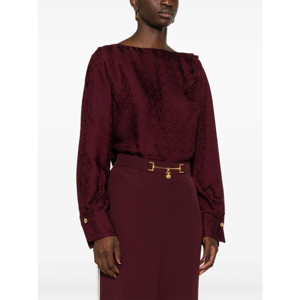 Elisabetta Franchi Satin Jacquard Bodysuit Brown Dames