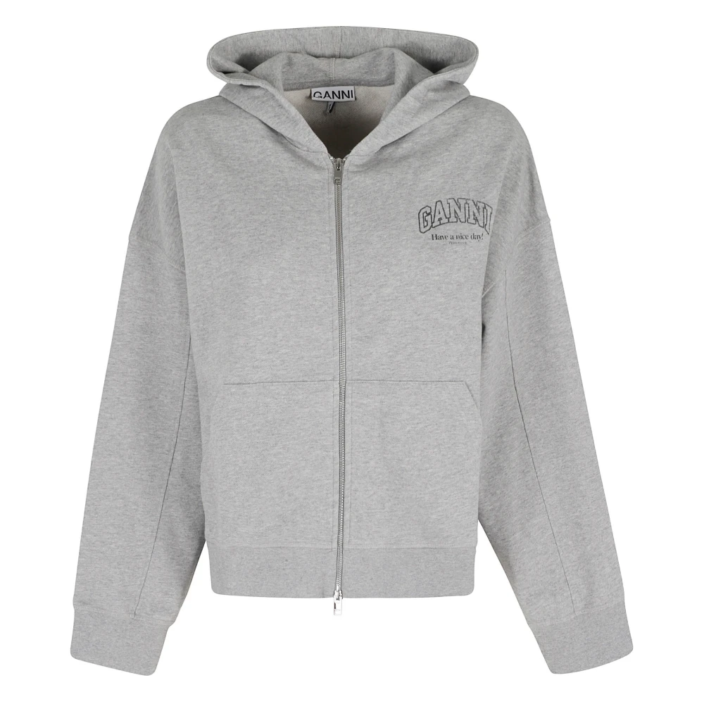 Ganni Full Zipper Hoodie - Female - Zip-Throughs - Gray - M - Sweatshirts & Hoodies