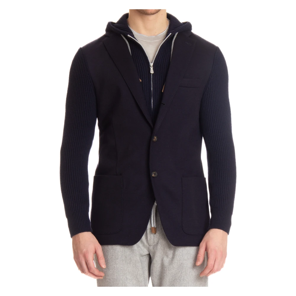 Eleventy Men's Blue Bimaterial Jacket - Blazers - L - Jackets
