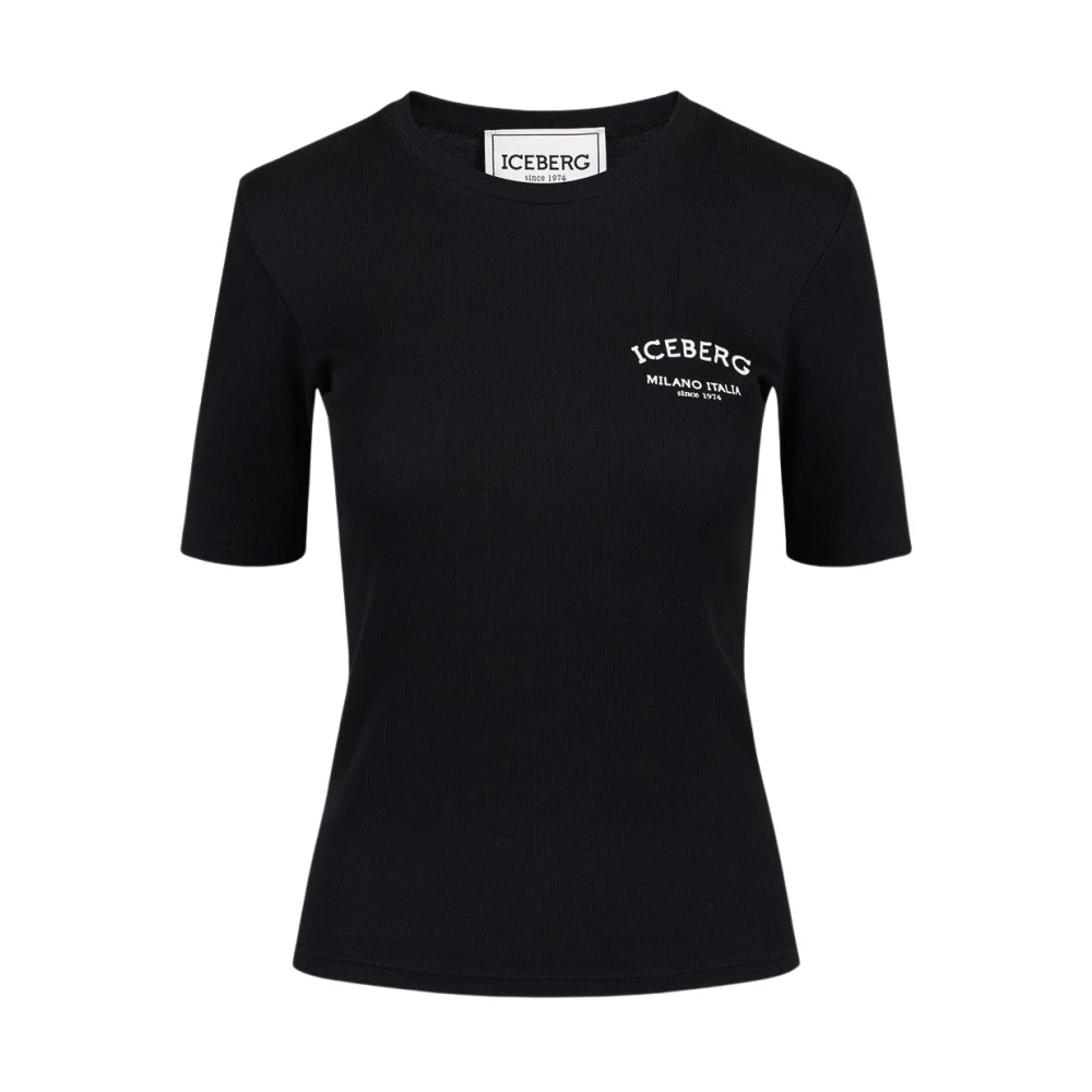 Iceberg Kortemouw T-shirt in katoenen rib Black Dames