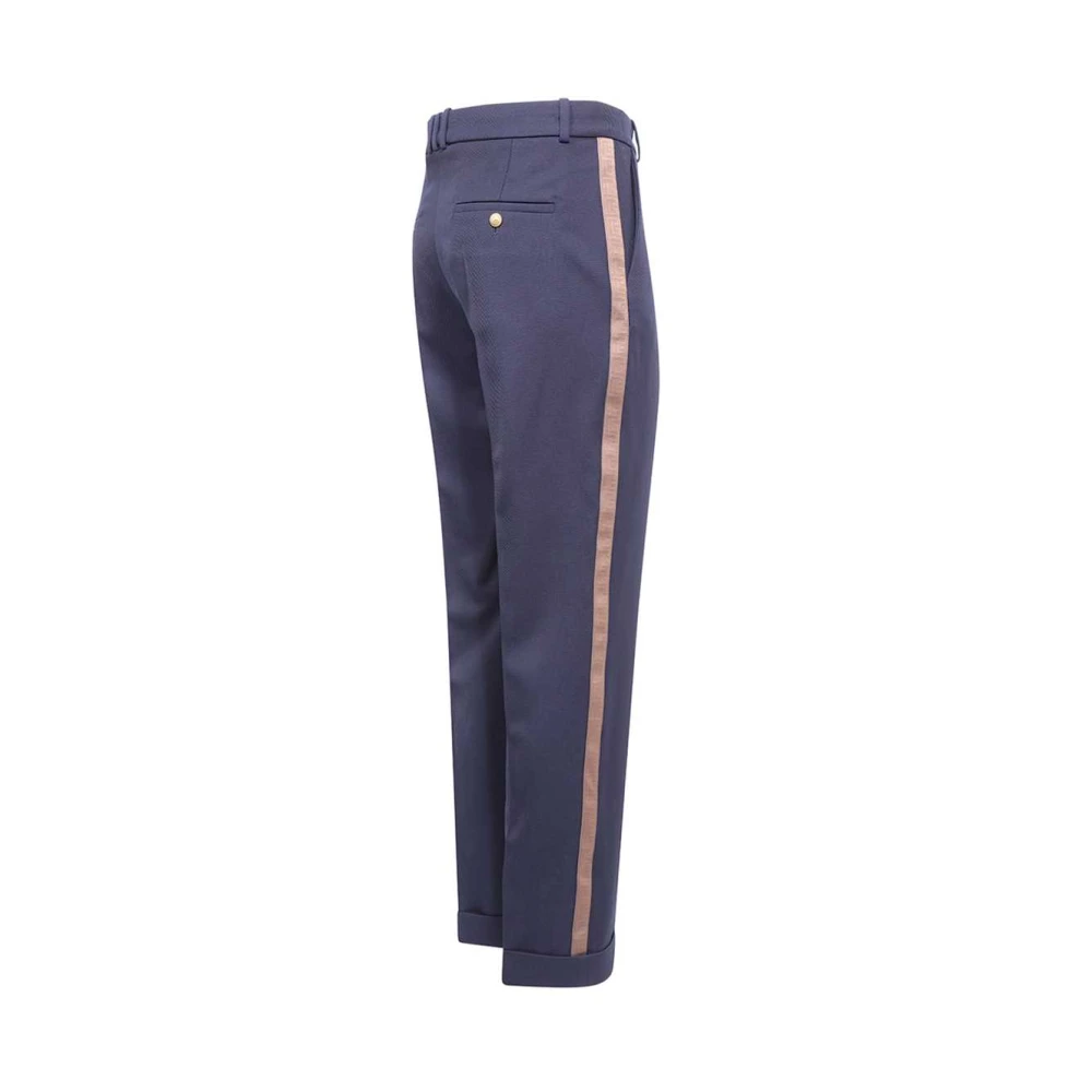 Balmain Contrast Streep Wollen Broek Blue Heren