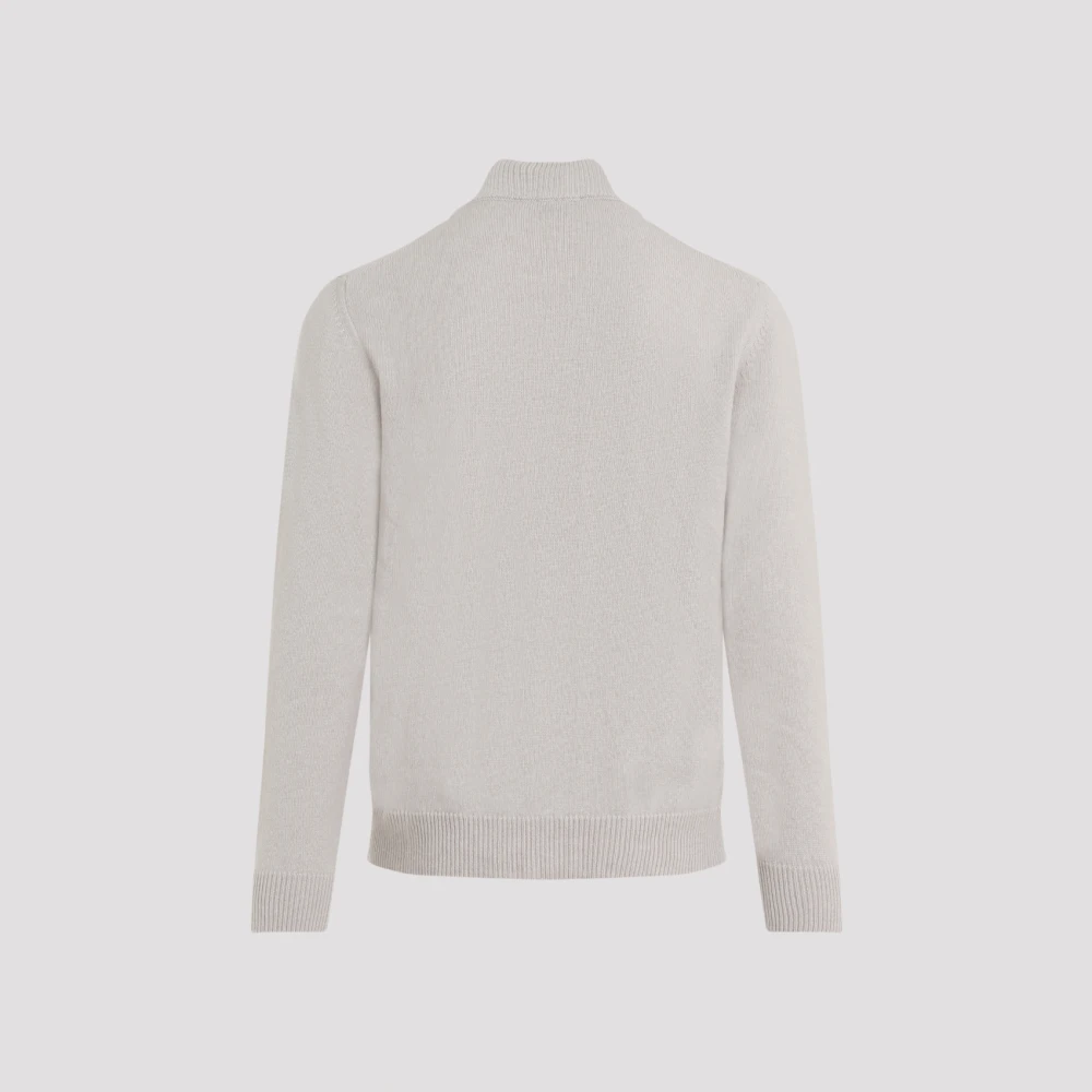 Brioni Sand Cashmere Zip Blouson Sweatshirt Beige Heren