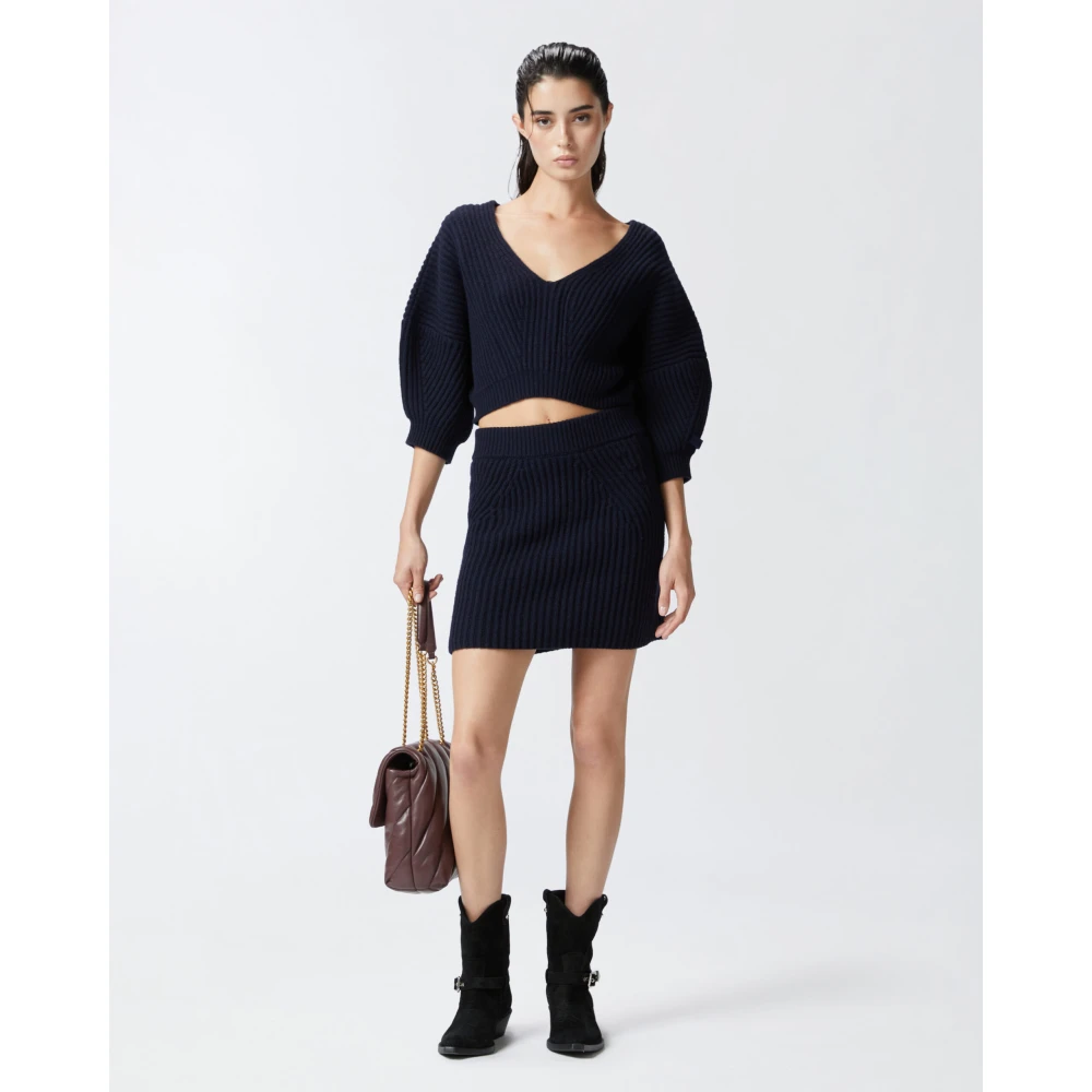 pinko Geribbelde korte top met V-hals Blue Dames