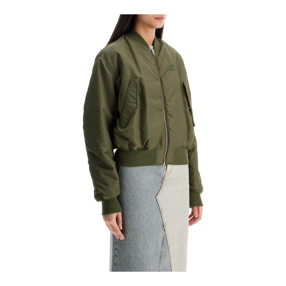 MM6 Maison Margiela Nylon Bomberjack met Logo Borduursel Green Dames