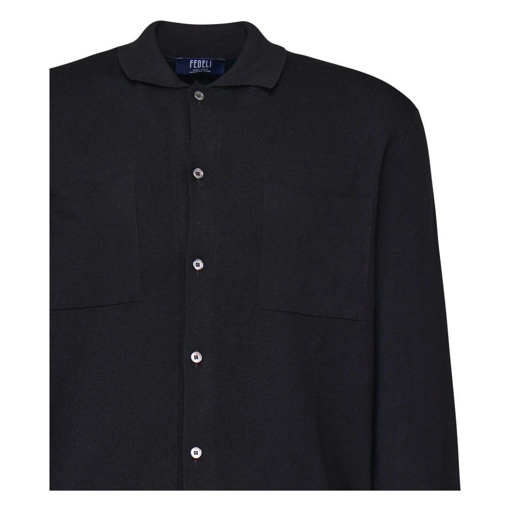 Fedeli Zwarte Gebreide Polo Hals Trui Black Heren