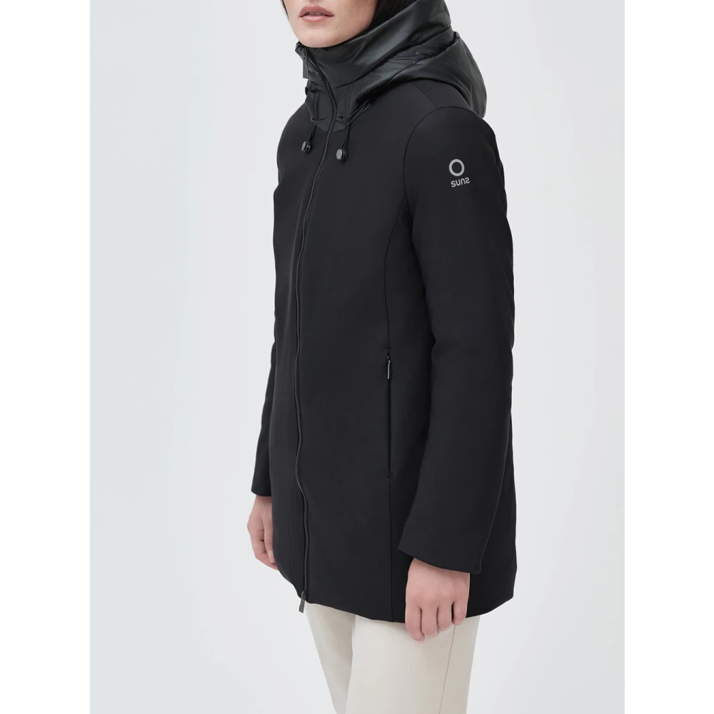 Suns Zwarte Gewatteerde Hoodie Ortensia Black Dames