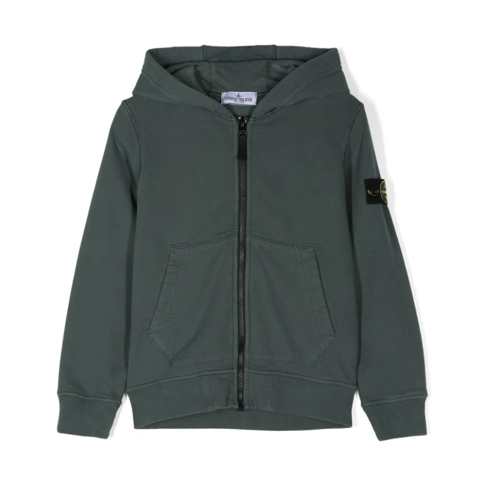 Stone Island Grön Full-Zip Plysch Bomull Hoodie Green, Pojke