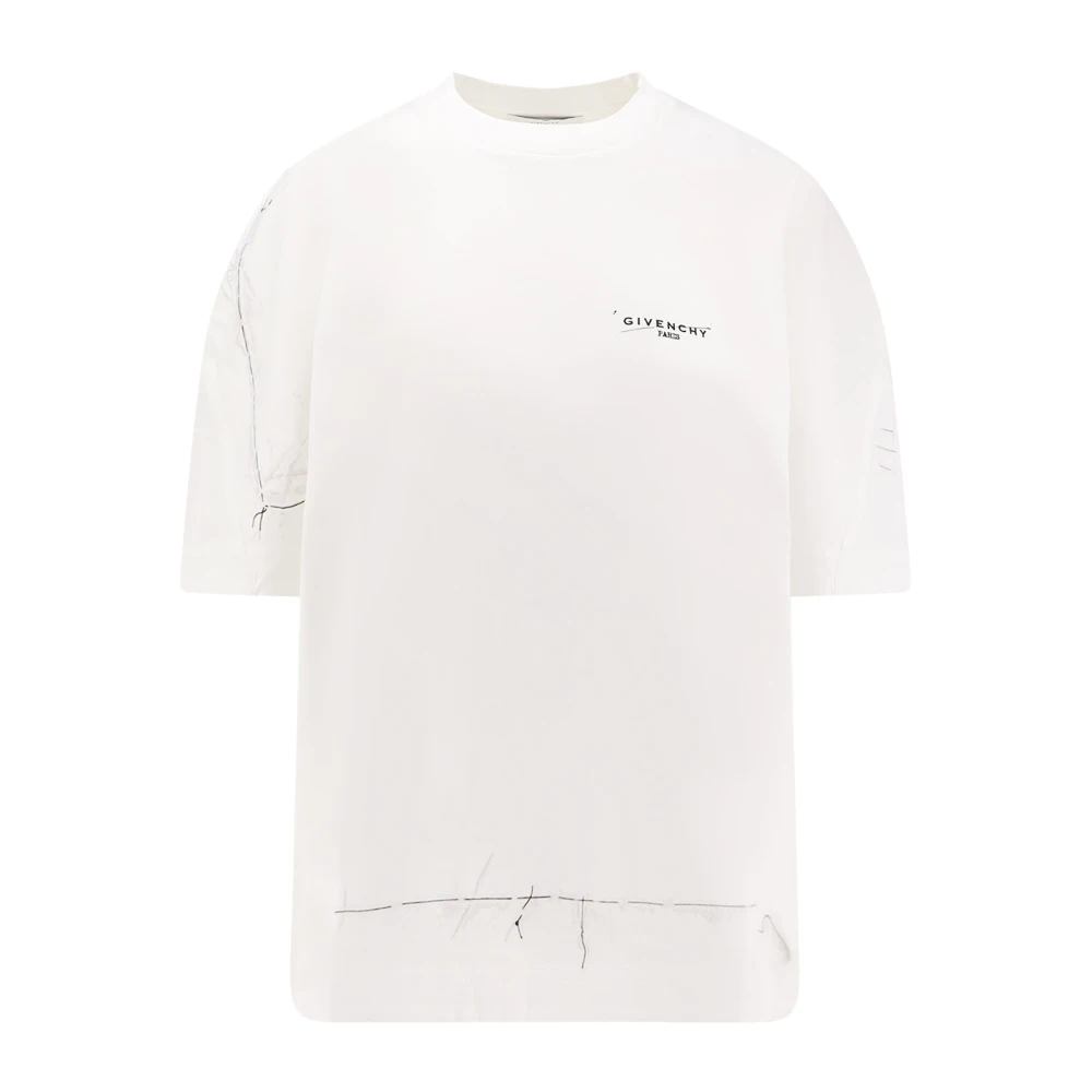 Givenchy Kvinno Vit Toppar Dam, Xs, Bomull, Logo Print Crew-Neck T-Shirts Och Polos