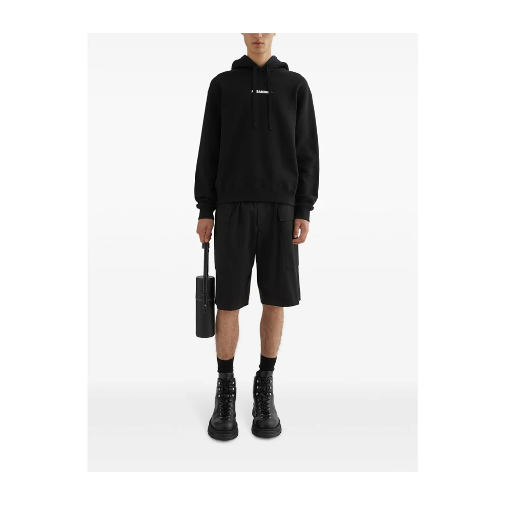 Jil Sander Zwarte Katoenen Hoodie met Logoprint Black Heren