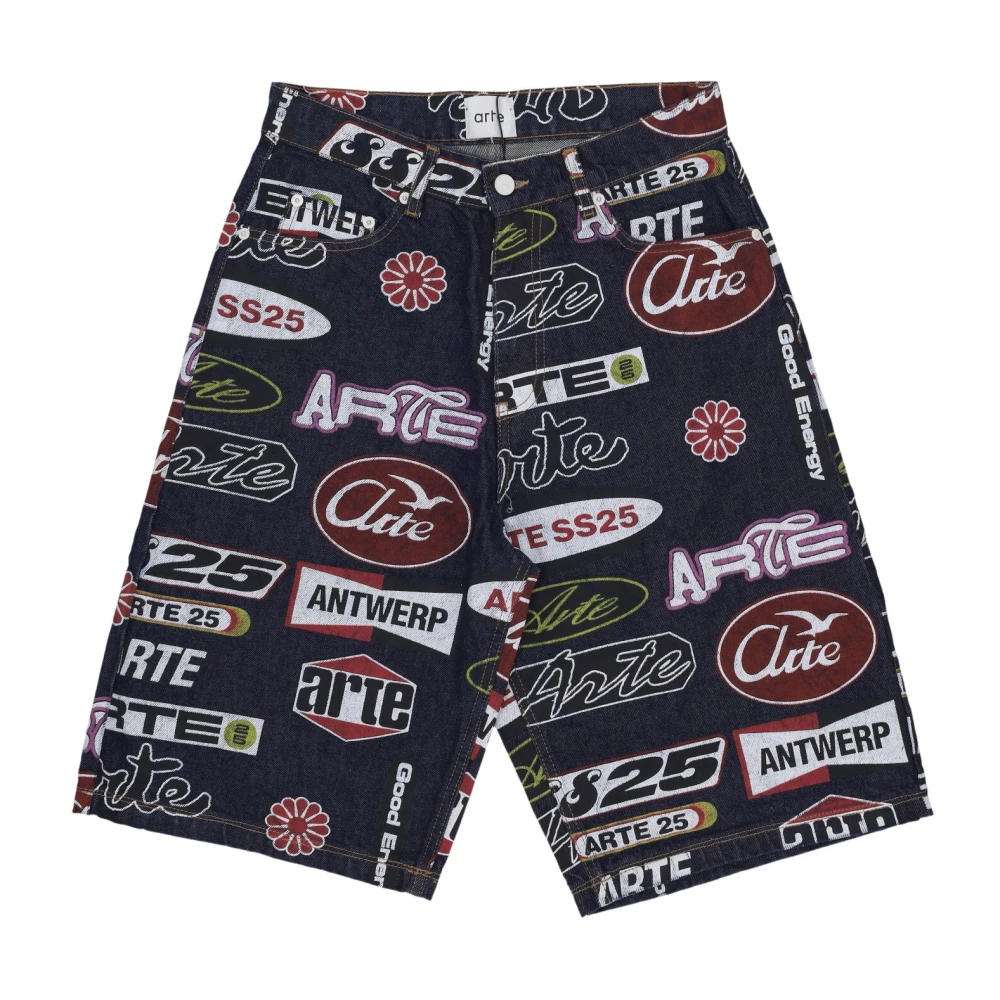 Arte Antwerp Homme Multicolor Shorts, E, Taille: W30 Jean Imprimé En Denim Foncé Coupe Décontractée